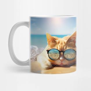 Cat chilling at the beach. Art Cat Mug